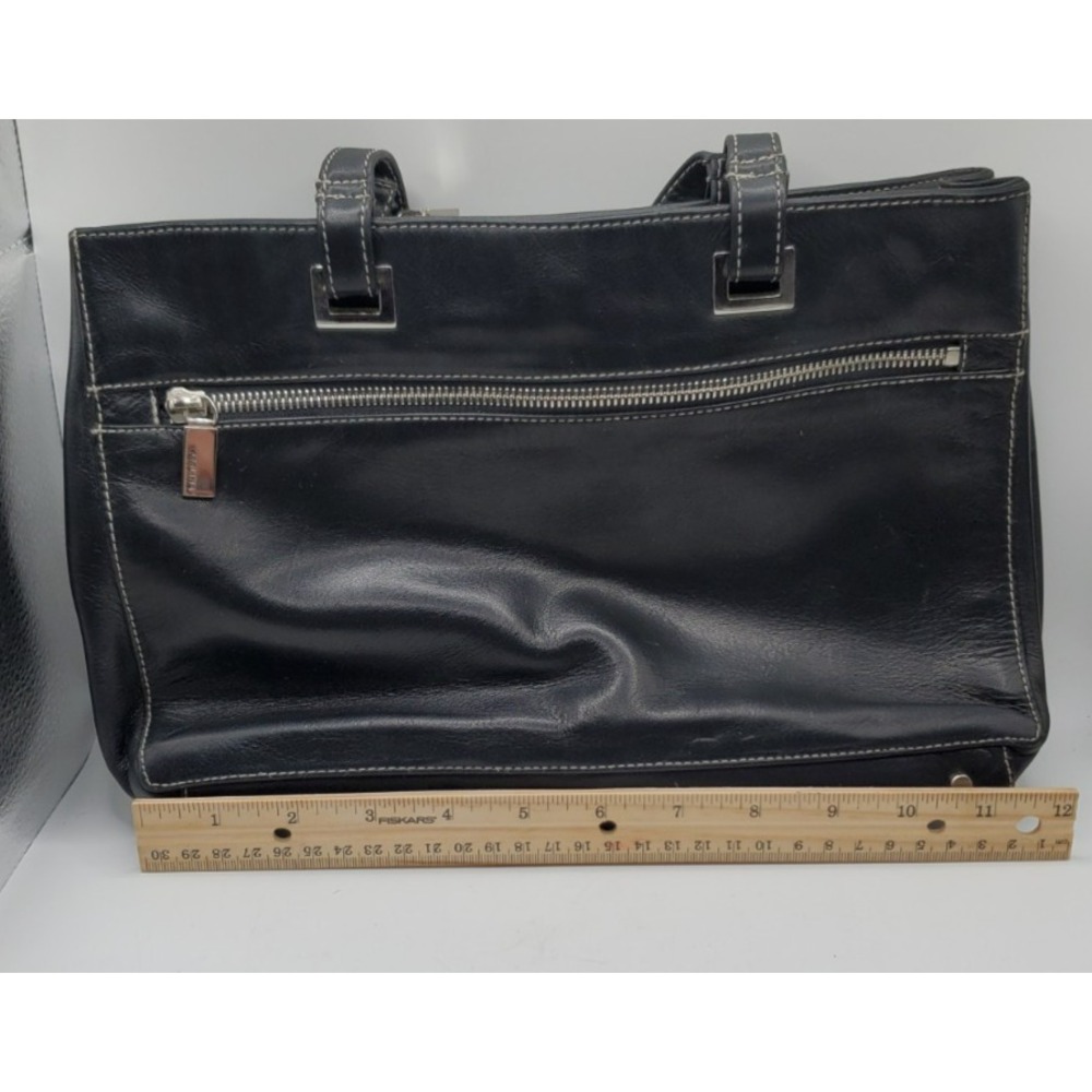 PERLINA Black Shoulder Bag Purse Tote Leather‎ Multi Compartments & Pockets - Picture 5 of 6